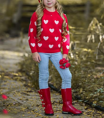 Image of Mommy and Me Matching Sweaters Outfits Heart Graphic Sweater Family Matching Clothes Long Sleeve Pullover Tops