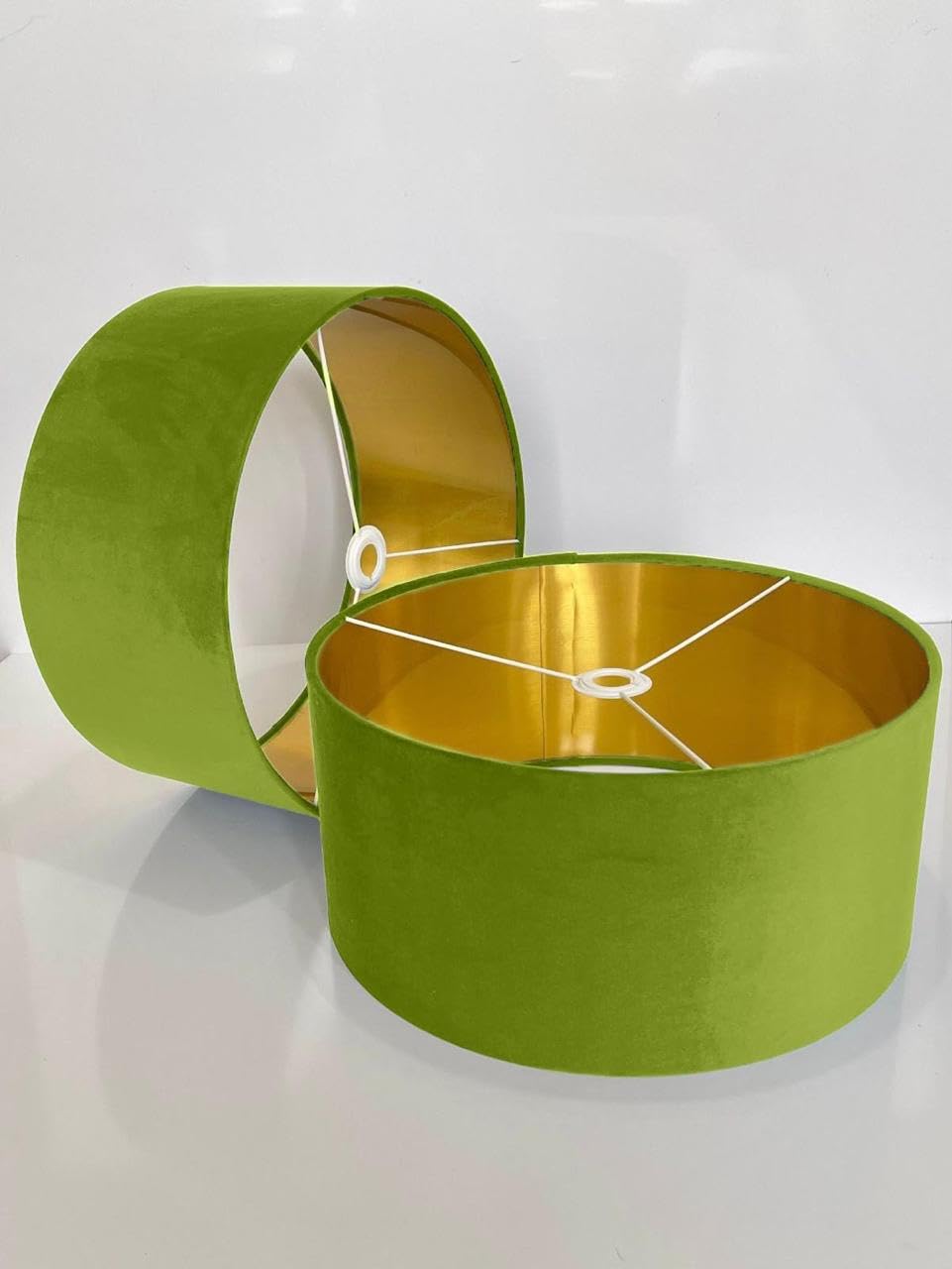 New Handmade by Order Lime Green Velvet Drum lamp Shade Ceiling Shade with Metallic Lining of Gold,Silver or Copper lamp Shades Suitable for Ceiling and Tables