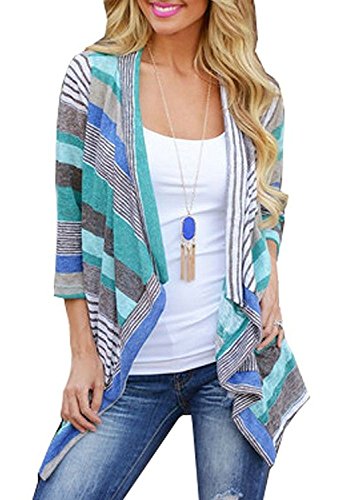 DEARCASE Women's Open Front Cardigans 3/4 Sleeve Draped Striped Sweater Jackets Draped Kimono Loose Cardigan2