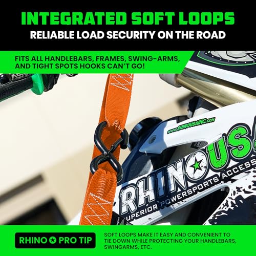 image for Rhino USA Motorcycle Tie Down Straps (2 Pack) Lab Inspected 2,200lb Br