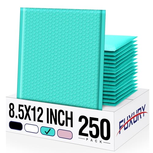 Image of Fuxury 250Pack Teal Bubble Mailers 8.5x12 inch Medium Opaque Padded Envelopes Strong Adhesion Bubble Mailer Thick Padded Mailers for Small Business Mailing Books Clothes Makeup Supplies