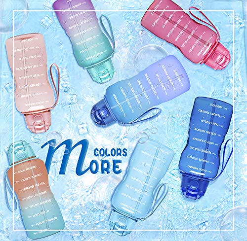 Giotto Large 1 Gallon/128Oz Motivational Water Bottle With Time Marker & Straw,Leakproof Tritan Bpa Free Water Jug,Ensure You Drink Enough Water Daily For Fitness,Gym And Outdoor-Green/Purple #TOP6