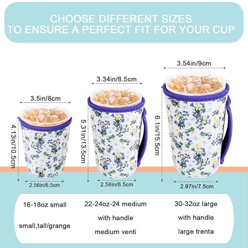 Image of KJQJLY 3 Pac Reusable Iced Coffee Sleeves for Iced Coffee Cups or Drinks Reusable Neoprene Insulated Sleeves for Hot and Cold Drinks from Starbucks, Dunkin, And More (Little Orchid)