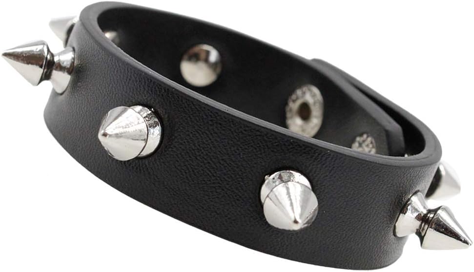 Leather Spike Bracelet Punk Studded Rivet Cuff Black Wristband - Image 2