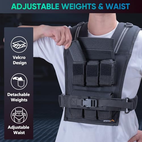 Image of APEXUP Adjustable Weighted Vest Men 20lbs /30lbs /40lbs Weights with Reflective Stripe, Weight Vest Woman Workout Vest for Strength Training Running Walking