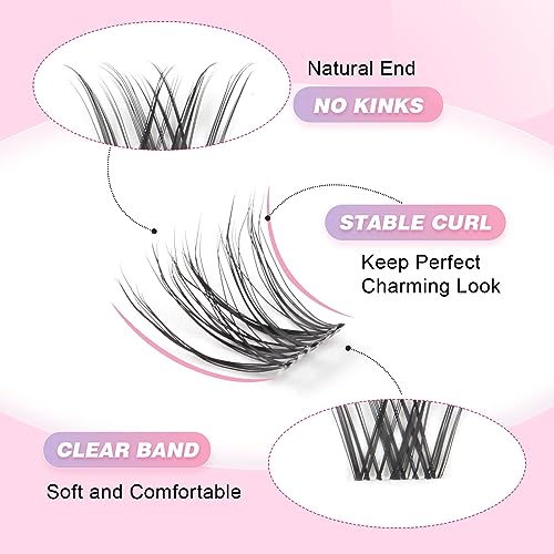 Glowing Win Individual Lashes DIY Lash Extensions Kit with Lash Bond&Seal and Applicator 144PCS Cluster Lashes Set Transparent Band Reusable False Eyelash Extensions Natural Look 8-16mm C D Curl - Image 4