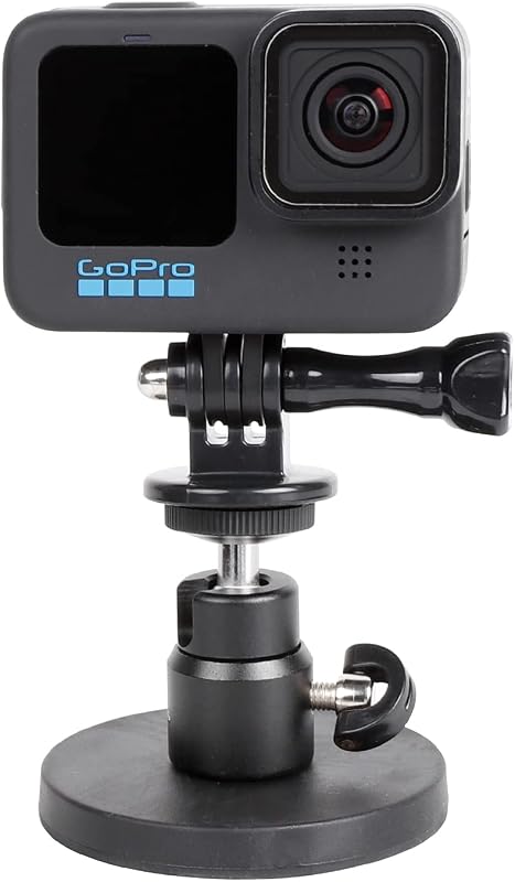 PellKing Soporte magnético para cámara GoPro Insta360 DJI Action Action Camera | Imán de neodimio con revestimiento de goma súper fuerte con cabeza de bola giratoria para automóvil, se adhiere a acero u otras superficies magnéticas
