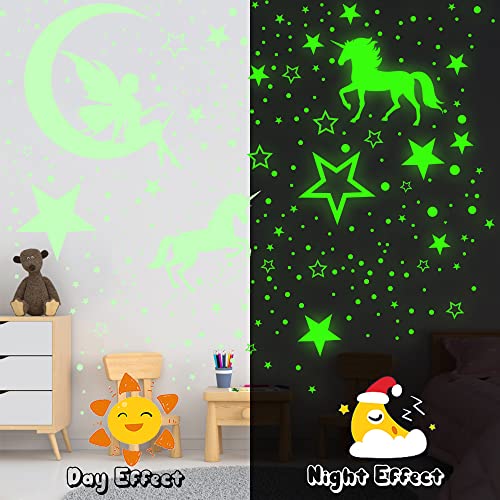 Glow In The Dark Stars For Ceiling, 915 Pcs Unicorn Wall Decor For Girls Bedroom, Unicorn Wall Decal For Girls Bedroom,Unicorn Wall Stickers For Kids-Green #TOP1