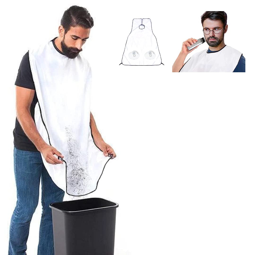 Delantal barba hombre. Babero para barba con ventosa. Delantal Afeitar y Recorte de vello facial, antiadherente. Capa de Barba, Color blanco