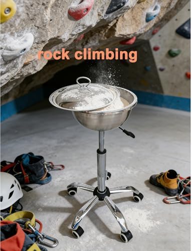 Adjustable Height Gym Chalk Stand with Lid & Wheels - Stainless Steel Chalk Bowl for Gymnastics, Weightlifting, Rock Climbing, Crossfit Training, Portable & Durable