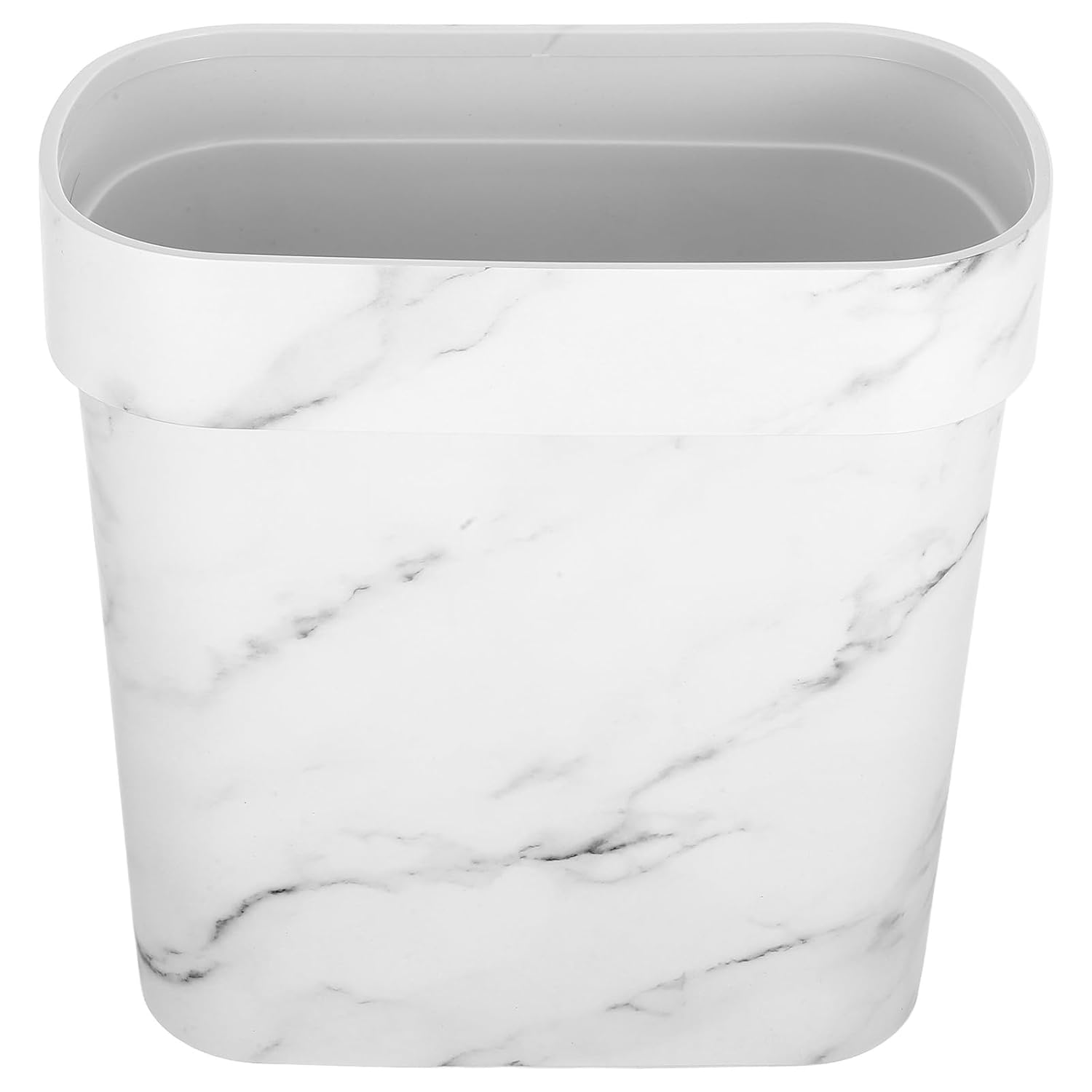 Narrow Oval Marble Pattern Trash Can Plastic Wastebasket Open Top Bathroom Kitchen Garbage Bin for Home Storage and Organization