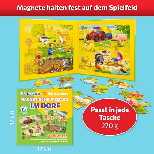 MAGNIKON Magnetpuzzle im Dorf 25 Teile, Magnet Puzzles ab 2 Jahren, Magnetische Puzzles, Beschäftigung Flugzeug Kinder, Magnetspiel, Reisespiel, Spiele für unterwegs
