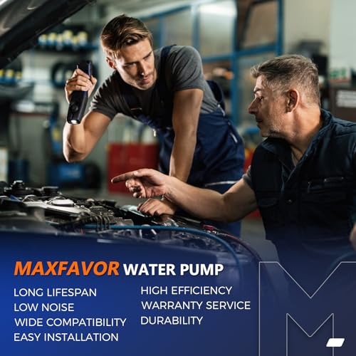 Image of Maxfavor Water Pump with Thermostat 45005 AW5104 for 1999-2006 Chevy Express Tahoe Avalanche Silverado Suburban 1500 2500 3500 Trailblazer SSR W3500 W4500 Tiltmaster 4.8L 5.3L 6.0L Engine Water Pump