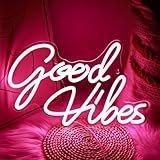 Pink Good Vibes Neon Sign For Wall Decor, Neon Lights for Bedroom, LED Wedding Party Decoration Kids Birthday Gift Hanging Living Room