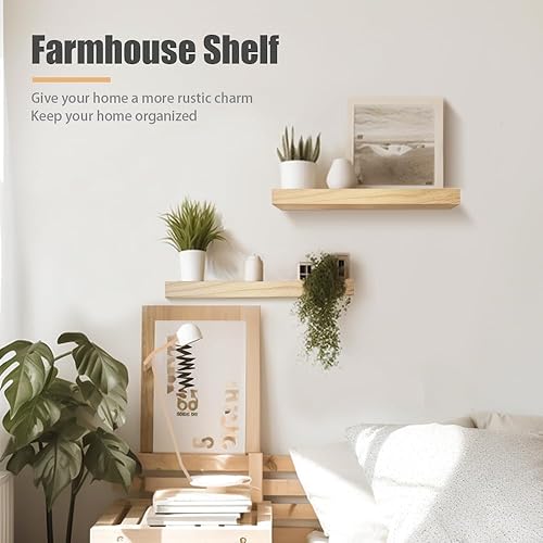 Miniatura 3 de Estantes flotantes para pared, estante de madera natural, decoración rústica del hogar para baño, cocina, dormitorio, soporte invisible montado de