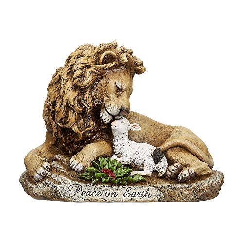 Estatua de León y Cordero 8.5" H Decorativa Religiosa