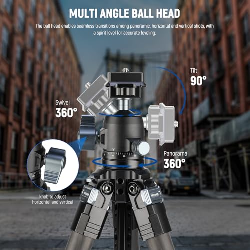Image of NEEWER 60.4 inch Travel Tripod Carbon Fiber with Detachable 360 Ball Head, Lightweight Video Camera Stand with Metal Quick Flip Buckle, Arca Type QR Plate Compatible with PD, LT36