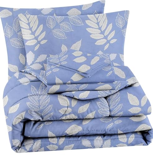 Image of HOMEKART 220 GSM Microfiber 4 Piece Comforter Bedding Set for Double Bed | King Size AC Comforter + Flat Bedsheet (90x100 Inch) & 2 Pillow Covers | Ultra Soft, Lightweight & All-Season (Blue & White)