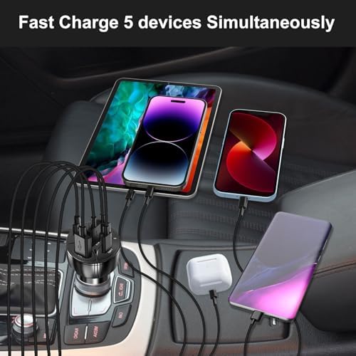 USB C Car Charger Adapter, 5 Ports 75W PD 3.0 Car Phone Charger Fast Charging Compatible with iPhone 16/15/14/13 Pro Max Series, iPad Pro, Galaxy S24/S23/S22/Note 20, Android, Pixel. - 1