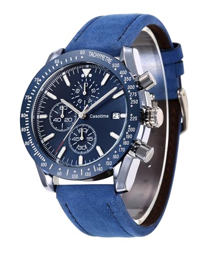 Casotime Orologio Cronografo Uomo in Pelle - Impermeabile 30M, Quarzo
