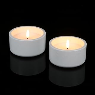 GenSwin 2-Pack White Flameless Pillar Candles with 6H Timer, LED 3D Flickering Flame, Concrete Holder - Safe Real Wax Look for Home & Holiday Decor