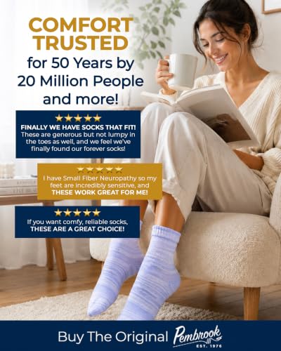 Image of Pembrook Bamboo Viscose Diabetic Socks for Women & Men - 6 Pairs Ankle Socks for Swollen Feet | Neuropathy Socks