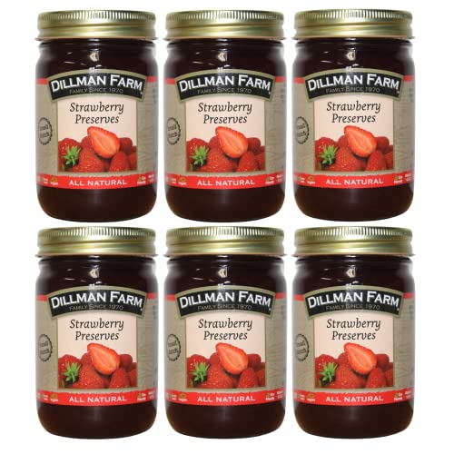 Dillman Farm All Natural Strawberry Preserves - Gluten-free, Non-GMO, Vegan, Kosher, Preservative Free, Corn Syrup Free - Made in USA, 16oz (Pack of 6)