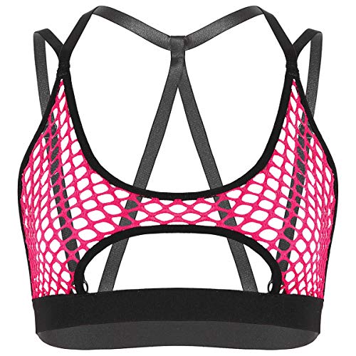 ACSUSS Womens Hollow Out Fishnet Elastic Straps Crisscross Back Cutout Underboob Vest Crop Tops3