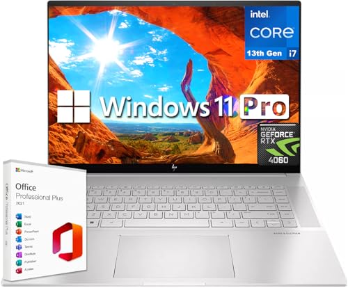 HP Envy 16 Business Laptop 2024 Newest, WQXGA Touchscreen Display, Intel 14-Core i7-13700H, GeForce RTX 4060, 64GB RAM, 2TB SSD, Backlit Keyboard, Microsoft Office Lifetime License & Windows 11 Pro