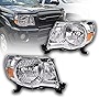 CNNELL Headlight Assembly Compatible with Toyota Tacoma Chrome Headlamp Lamps Left+Right 2005 2006 2007 2008 2009 2010 2011 (Clear lens Chrome Housing Amber Reflector)