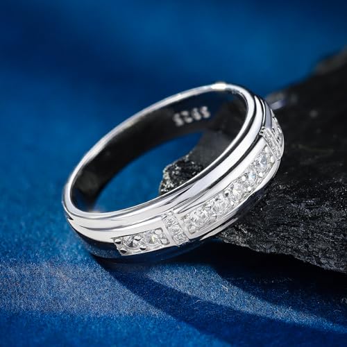 Mens Wedding Band AAAAA CZ 925 Sterling Silver Ring Promise Engagement Eternity Rings For Him Size 8-123