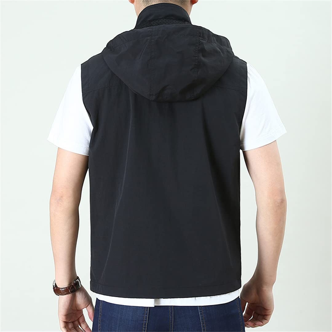 Gilet da pesca multitasche da esterno da uomo con cerniera e gilet da pesca traspirante Black Xxl
