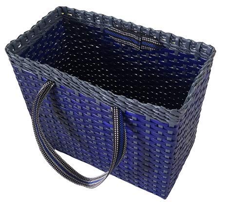 Image of Paperus, Large, Blue & Grey, Lunch Bag, Picnic Basket, Carry Bag, Handbag, Tiffin Basket for Office, Rectangular, Eco-Friendly, Handmade, of Paper Ropes, in Inch 11 H, 14 L, 7 Wide Base