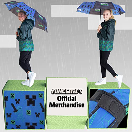 Minecraft Folding Umbrellas for Boys Girls Durable Compact Umbrella Windproof Travel Umbrella for Teens and Gamers