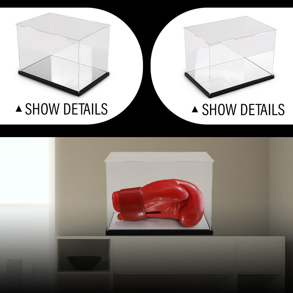 DOTCOM Clear Boxing Glove Display Case, Acrylic Display Case for Full Size Boxing Glove Storage Box, Football Baseball Glove Display Case, Dustproof UV Protection Cabinet with Removable Mirror Base