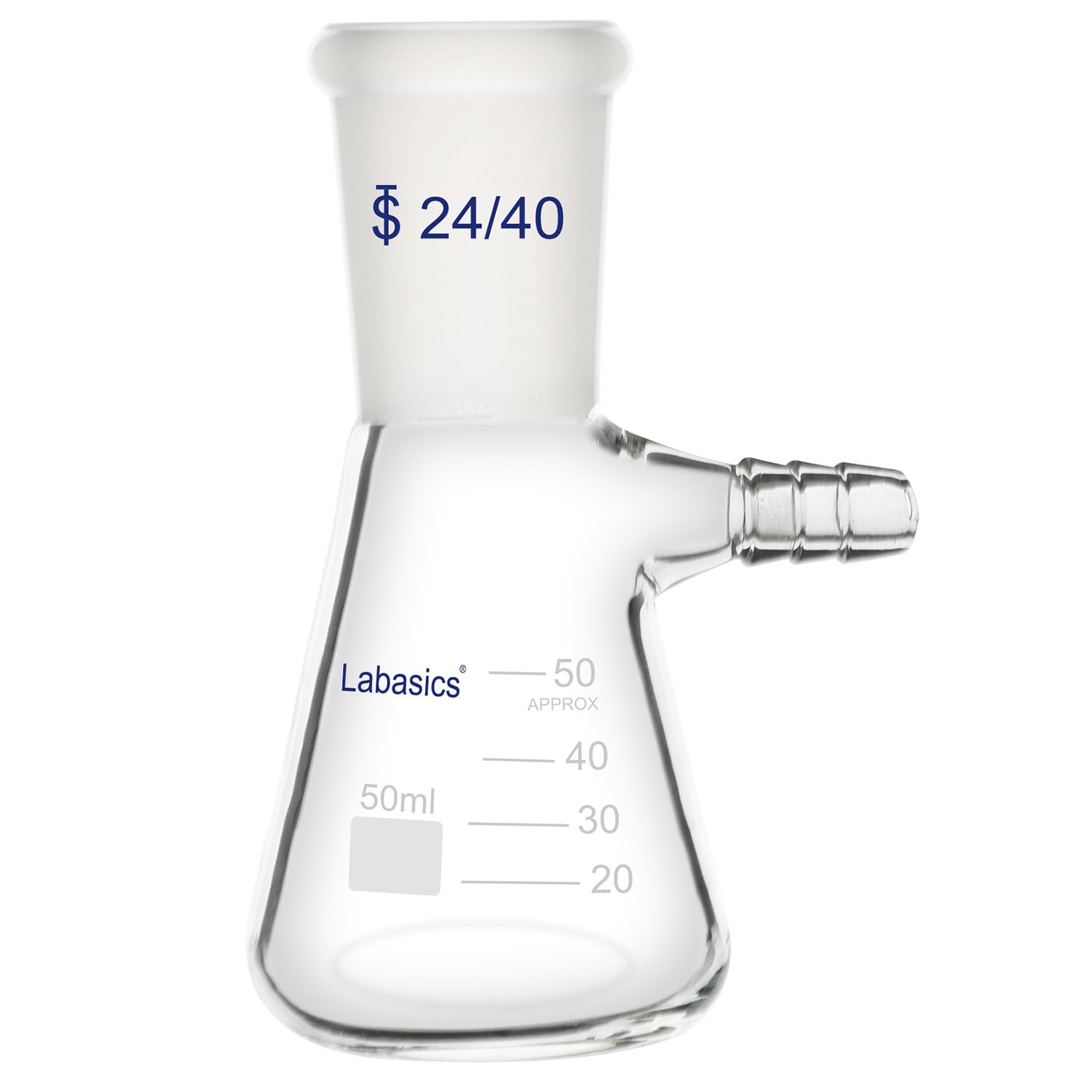 Labasics 50 ml Filtering Flask with 24/40 Standard Taper Joint, High Borosilicate Glass Filter Flask, Bolt Neck with Tubulation, 9 mm Hose Interface