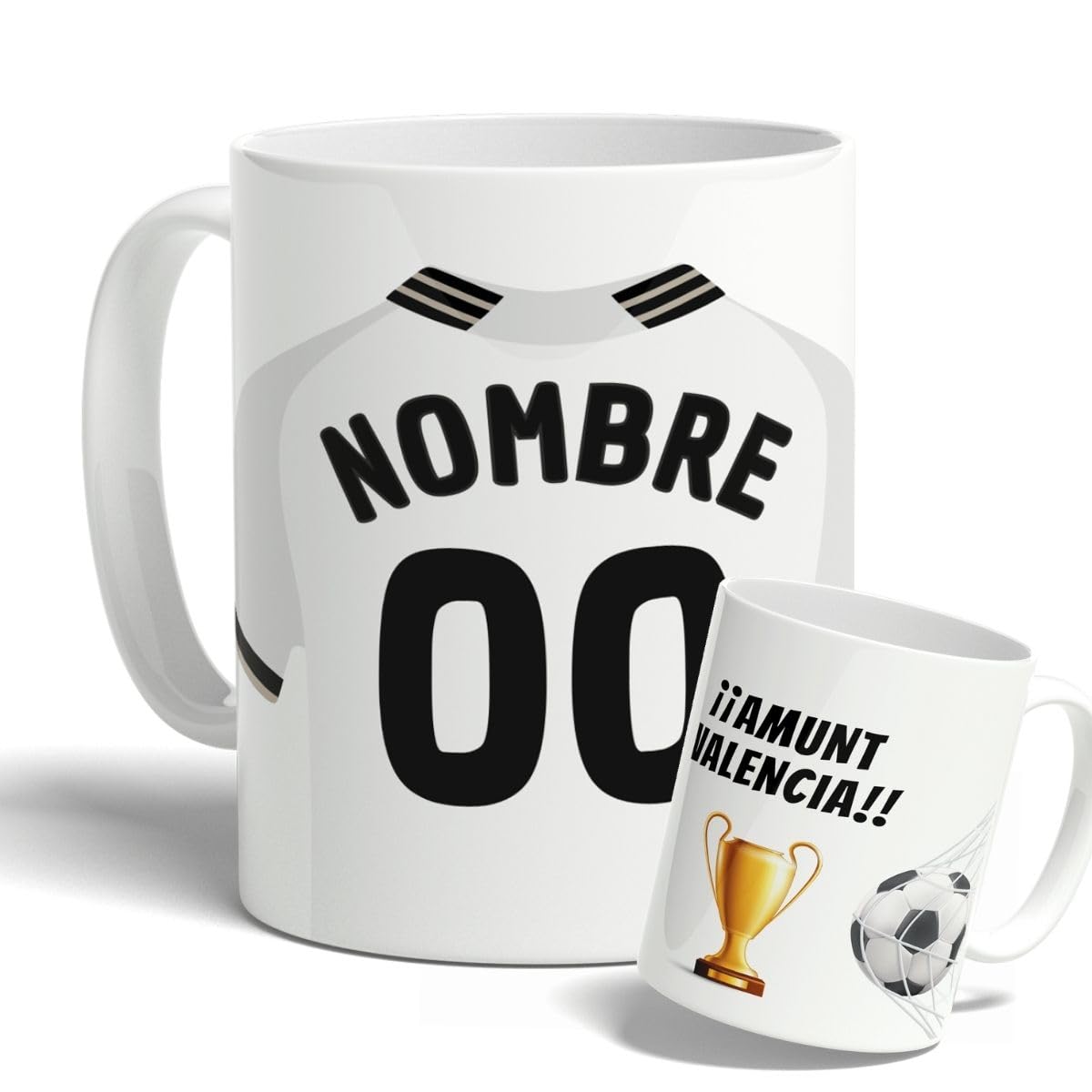 DEREGALOOS DEREGALOOS Taza Personalizada con nombre de Fútbol Valencia. Tazas de Desayuno personalizada. Regalo Original para Aficionados del Futbol. Regalos Mundial Valencia.