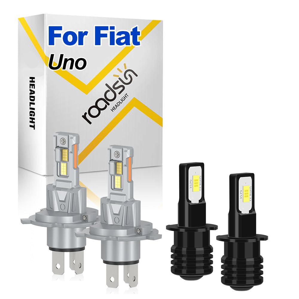 LED Para Faros, 120W, 6000K Blanca, H4 Luz de carretera y luz de cruce, H3 Luz Antiniebla, Luces LED anti-deslumbramiento, tubo de cobre único, For Fiat Uno 1989-2013