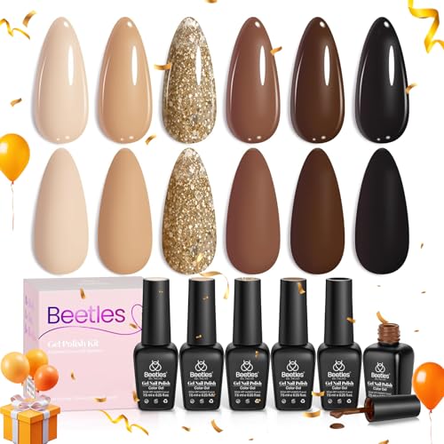 Beetles Fall Brown Gel Polish - 6 Colors Nude Brown Neutral Beige...