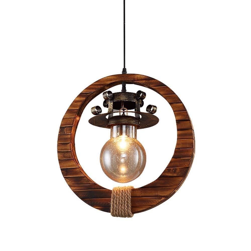 Lustre Vintage Bois et Fer Forgé E27 pour Suspension de Bar et Café Rustique