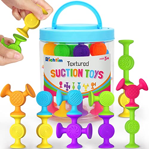 Image of Textured Suction Bath Toys for Toddlers: 30 Pcs Silicone Baby and Toddler Sensory Fine Motor Toys - Great for Autism/ADD/ADHD - Christmas Stocking Stuffers Indoor Outdoor Travel
