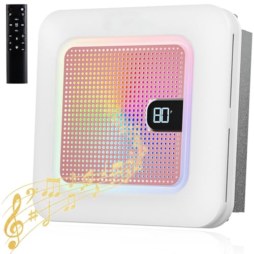 Image of Bathroom Exhaust Fan with Bluetooth Speaker, 230 CFM 1 Sone Exhaust fan with light. 7 RGB 3 Dynamic Light & 3 Color Temperatures (3000-4500-6500K), 11.22 inch x11.22 inch Mount, Remote Control (Pink)