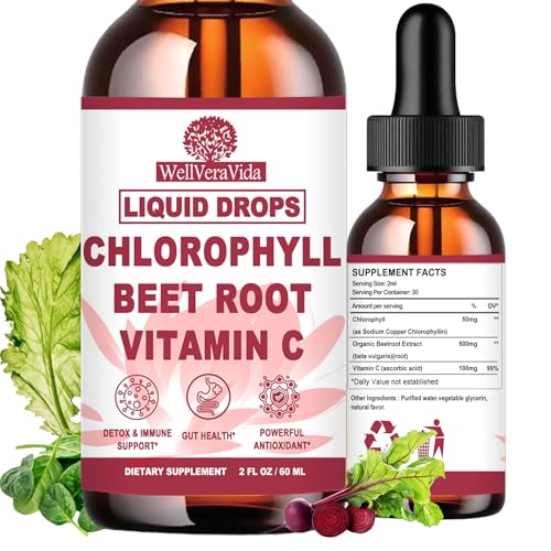 Liquid Chlorophyll Drops Chlorophyll Supplements w. Beetroot & Vitamin C for Antioxidant Cleanse & Internal Freshness Natural Liquid Chlorophyll for Women & Men Fast Absorption Than Capsules Pills