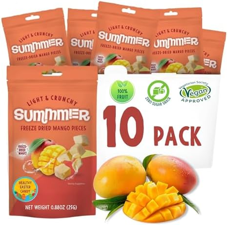 Summmer Freeze Dried Mango Slices - 10 Packs - No Added Sugar Package - 8.8 Oz 100% Natural Candy, Fruit Snack for Kids & Adults