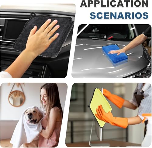 Image of Auto Hub Heavy Microfiber Cloth for Car Cleaning and Detailing, Double Sided, Extra Thick Plush Microfiber Towel Lint-Free, 800 GSM (Size 40cm x 40cm) /Pack of 6, Color: Yellow