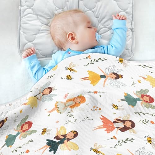 Image of Swaddle Blanket for Baby Boy and Girl Soft Crib Receiving Blanket for Infant Toddler Kid Crib Bedding 30X40in Cartoon Sweet Fairy White