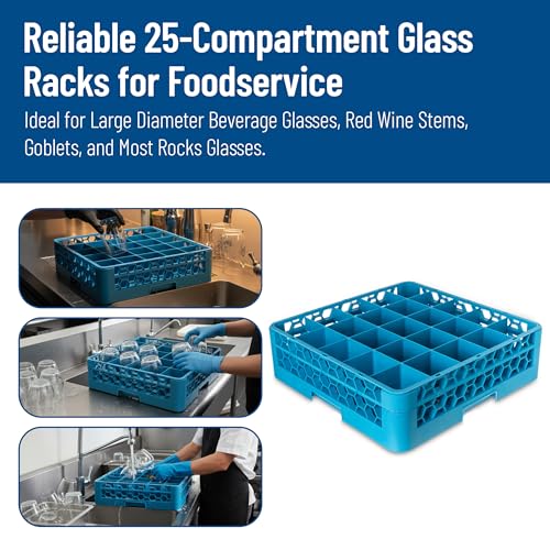Carlisle FoodService Products RG25-114 OptiClean 25 Compartment Glass Rack with Extender, 3-1/2" Compartments, Blue (Pack of 4) by Carlisle FoodService Products - Image 7