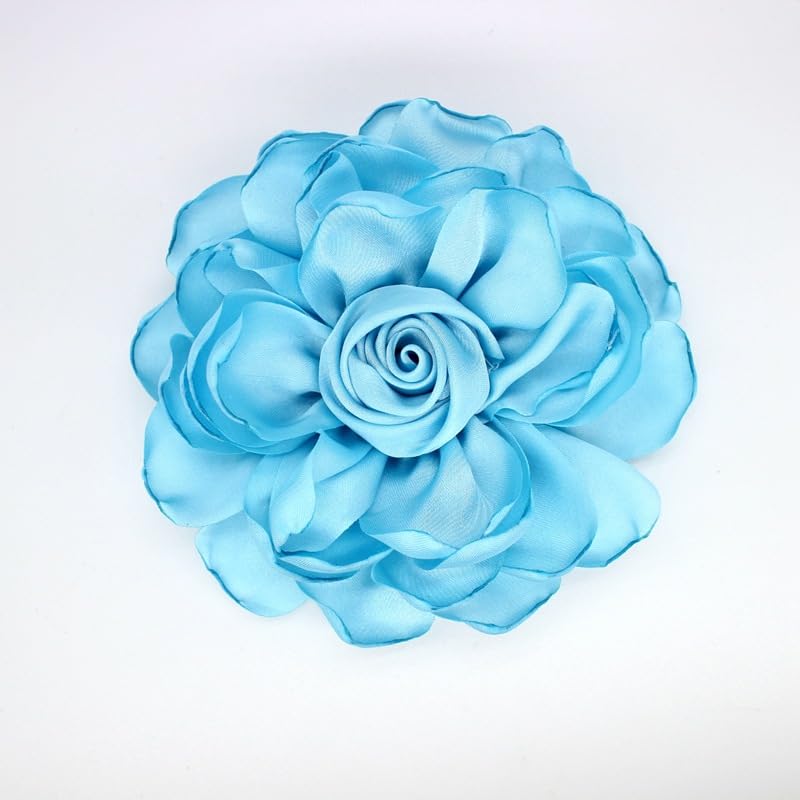Image of Extra Large Satin Fabric Flower Brooch for Women Elegant Rose Camellia Floral Brooch Pin Handmade Big Satin Fabric Flower Statement Brooch Pin Vintage Clothing Hat Bag Accessories Christmas Wedding Bridal Birthday Jewelry