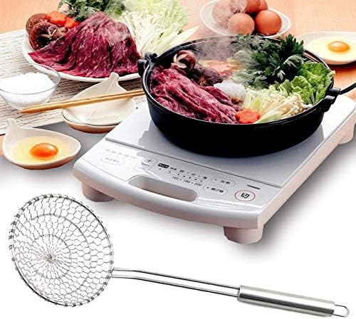 Home Servz Stainless Steel Asian Spider Strainer Kitchen Skimmer-Durable Handle& Spiral Mesh Basket-Spaghetti,Noodle,Ravioli,Wok,Cooking Filter,Food Strainers,Fat Separator(5-Inch Strainer Basket)