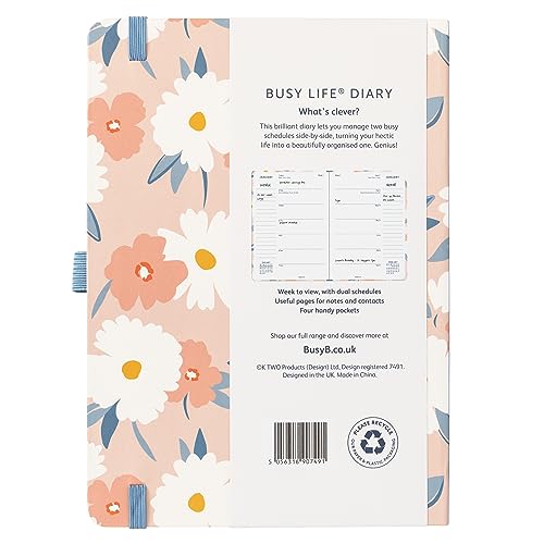 Busy B Busy Life Diary January to December 2024 - A5 Pink Daisy - Week to View Planner with Dual Schedules, Pen Holder and Pockets - Image 2